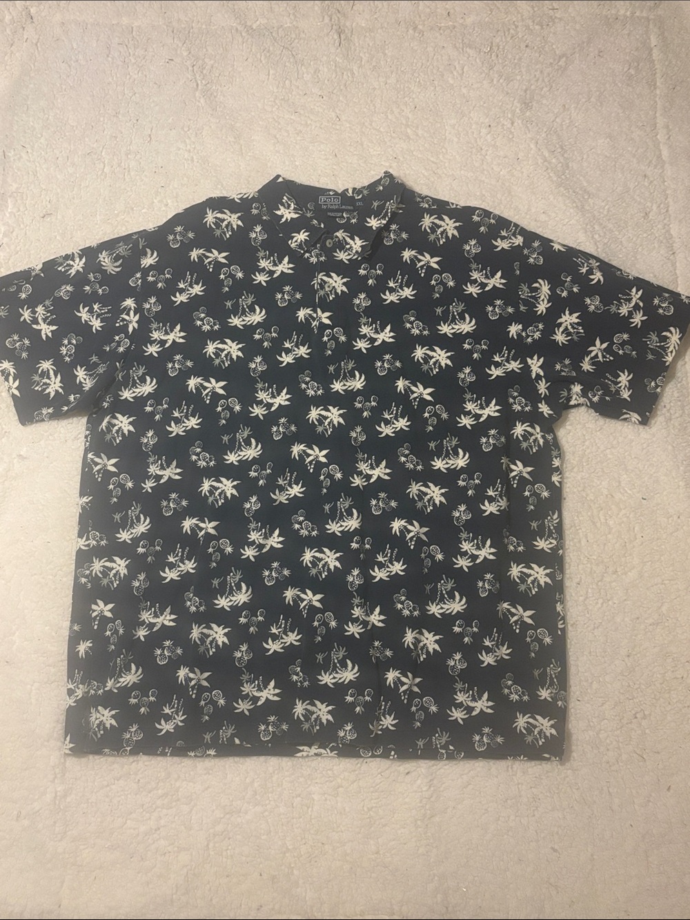 Polo by Ralph Lauren Blue Short-Sleeve Button-Up with White Tropical Print